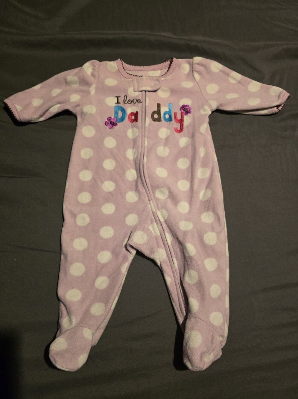 Pink Polka Dot Baby Pajama One-Piece - I Love Daddy